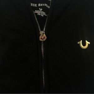 black and gold true religion zip up